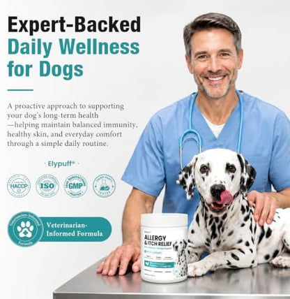 Dog Allergy Chews 260ct - Value Size Dog Allergy and Itching Skin Relief Anti Itch Aller Immune Bites for Dogs Licking Paws Treatment - Probiotics Vitamins for Itchy Skin, Ears & Yeast, Chicken Flavor