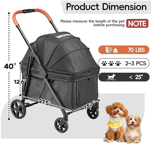 Foldable Pet Stroller Small Dogs Cats Up to 70 lb All-Terrain, Black