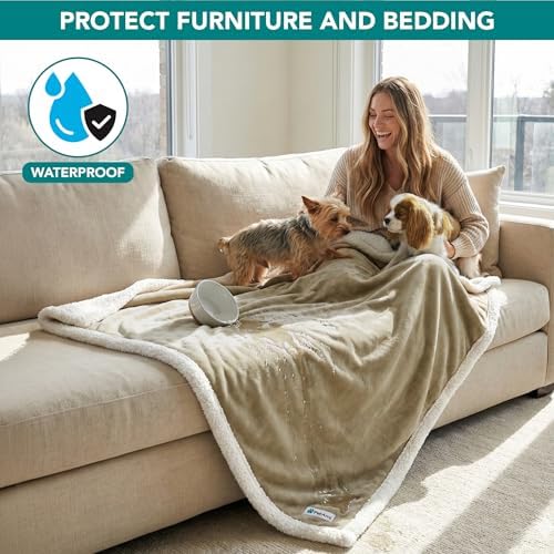 PetAmi Waterproof Dog Blanket for Small Dog Puppy Cat, 29x40, Taupe