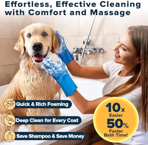 6PCS Grooming & Bath Supplies for Dogs, Cats | Dog Washing Gloves | Dog Bath Brush | Dog Shower Brush | Pet Grooming Gloves | Dog Grooming kit | Pet Supplies for Showerhead & Sprayer (Navy Blue)