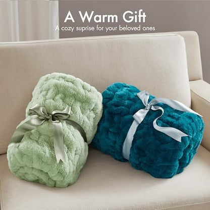 Madison Park Ruched Faux Fur Luxury Throw Teal 50*60 Premium Soft Cozy Brushed Long Faux Fur For Bed, Coach or Sofa