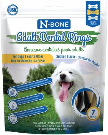 N-Bone Adult Dental Rings, Chicken Flavor, Natural Dental Chews for Dogs & Dental Treats, 7 Rings (9.8 oz)