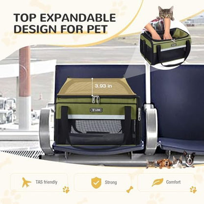 Lekereise Top-Expandable Pet Carrier 17x11x9.5 Inch Alaska Hawaiian Airline Approved Soft Sided Underseat to 12lbs Travel Carriers for Small Dogs and Cats with Locking Safety Zippers Anti-Scratch Mesh