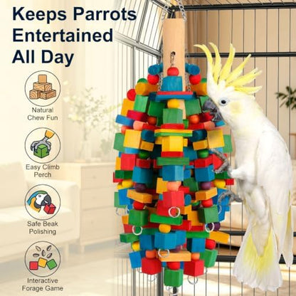 Bird Toys Parrot Toys Natural Wood Blocks Bird Chew Toy for Large Bird