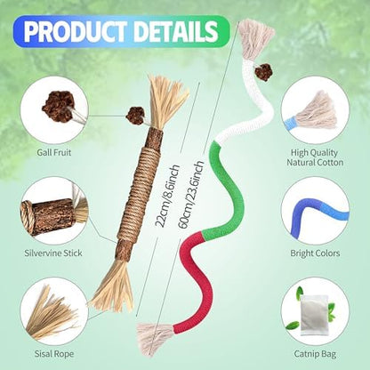 Silvervine Sticks Cat Chew Toys for Indoor Cats Dental Care Teeth Cleaning, Natural Kitten & Cat Teething Toys for Health, Catnip Toys Cat Chew Rope Suitable for All Breeds of Aggressive Chewers Cat