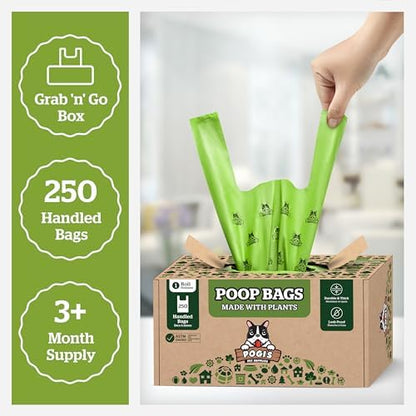 Pogi's Compostable Poop Bags with Easy-Tie Handles – Leak-Proof, Extra-Large, Made with Plants (Single Roll, 250-Count)