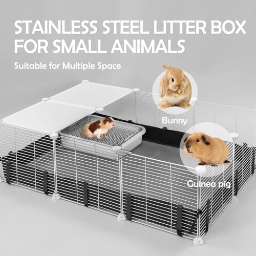 MEEXPAWS Guinea Pig Stainless Steel Litter Box with Raised Grid and Washable Pad,Small Bunny Rabbit Litter Pan High Side, Ferret Rat Litter Box, Small Animal Toilet Potty Tray Easy Clean,Less Stink