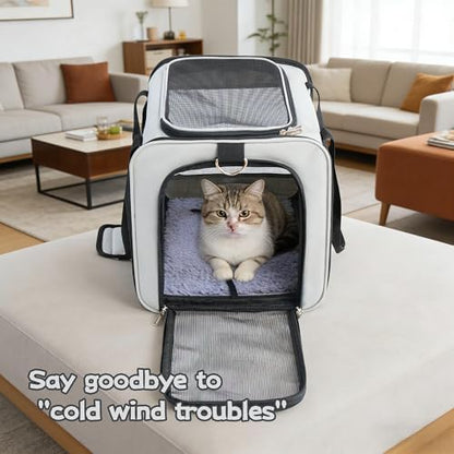 YUNIQUE Soft-Sided Cat & Dog Carrier for Pets Up to 15 Lbs, Airline Approved Collapsible Travel Puppy Carrier with Lightweight Fabric Design (lightgrey)