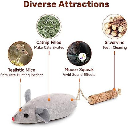Potaroma Cat Toys: 3pcs Squeak Mice Interactive Catnip Silvervine Animals