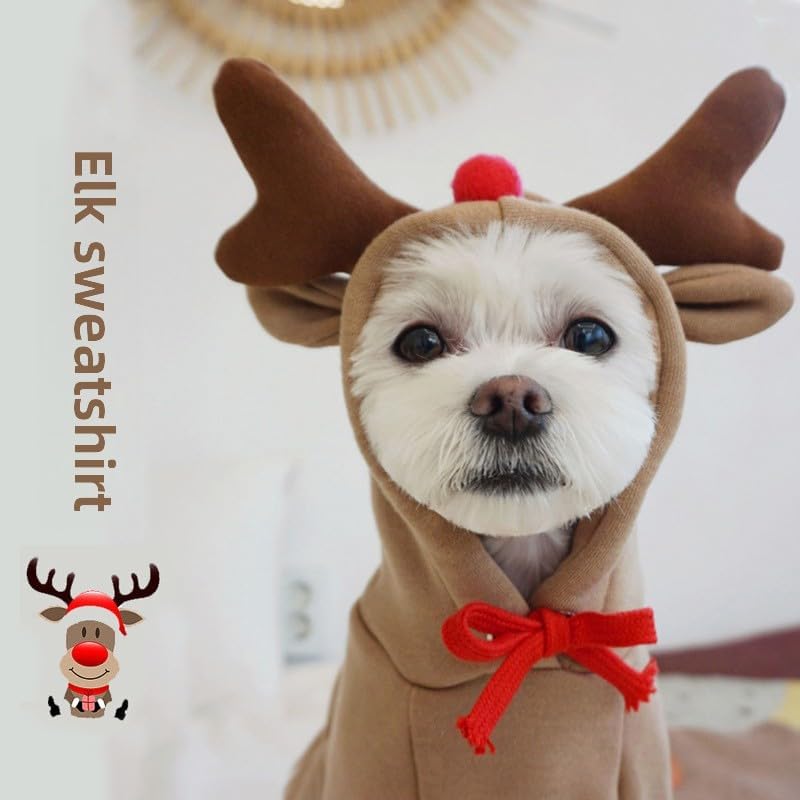Warm Dog Winter Clothes Cute Reindeer Dog Coat Hoodie, Coffee, XS