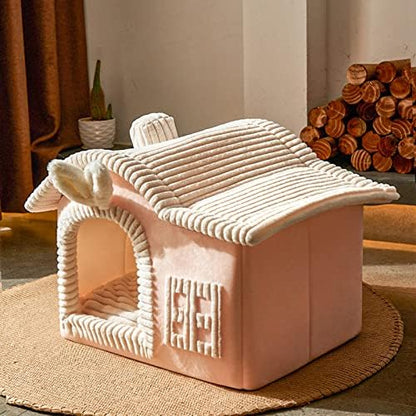 Jiupety Rabbit Cat House for Indoor Cats, Cute Covered Cat Bed with Spacious Interior, Pet Cave Bed Up to 3-15 Lbs Kitten, Pink