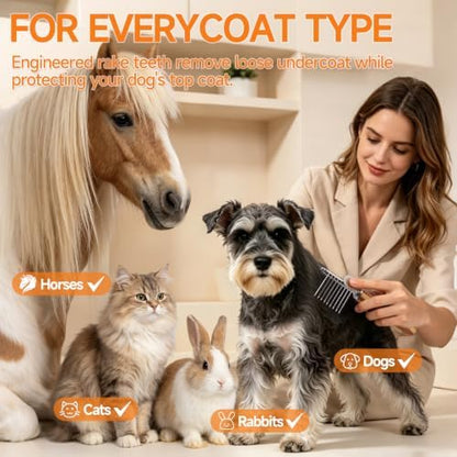 Pet Dematting Comb for Dogs & Cats, 45° Stainless Steel Undercoat Rake Removes Mats, Knots, Tangles & Loose Fur, Grooming Brush for Long & Short Haired Pets, Ergonomic Natural Bamboo Handle