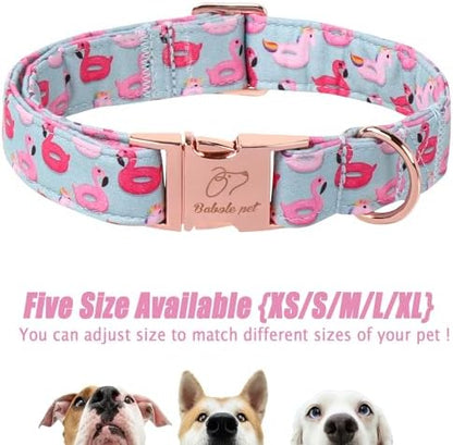 Adjustable Summer Dog Collar - Cute Pink Flamingo Dog Collars for Giant Large Dogs, Durable Boy Girl Dogs Heavy Duty Metal Buckle Collar XL