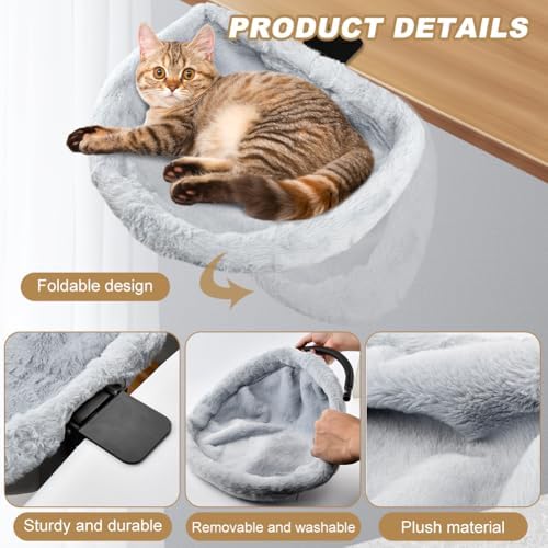 Cat Desk Bed, Modern Cat Desk Hammock for Various Desktops, Dual Clamps & Sunken Hammock Design, Holds Up to 40lbs, Suitable for Tables with a Thickness of 0.78–2.95inch