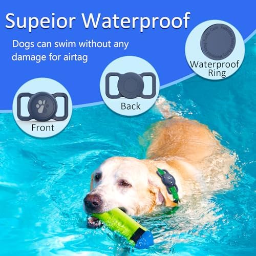 Waterproof Airtag Dog Collar Holder, Full Covered Silicone Case, Navy Blue