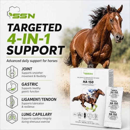 SSN HA 150 - 4 In 1 Horse Supplement - 30 Servings - Equine Joint, Gastric, Ligament/Tendon, Lung Capillary Health - Glucosamine Alternative - (30 Pack, 150mg Sodium Hyaluronate per Serving)