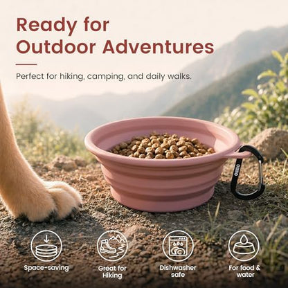 OHMO Collapsible Dog Bowls for Pet Travel, 12oz, 2pcs, Coral&Brick Red
