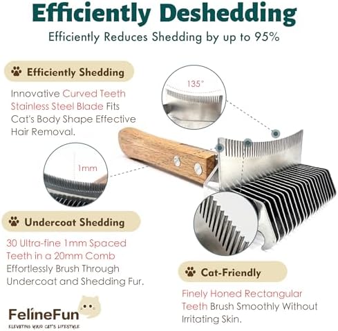FelineFun Cat Brush for Dematting & Deshedding, 2 in 1 Undercoat Rake, Efficiently Remove Loose Hair & Matted Fur, Professional Shedding Comb for Indoor Cats & Long Haired Cats