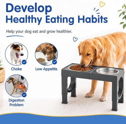 XIAZ Elevated Dog Bowls Large Breed Raised Dogs Bowl Stand Large/Medium Sized Dog Stainless Steel Food Water Bowl Stands 5 Heights Adjustable 9/11/12/14in Pet Feeder Dish Station
