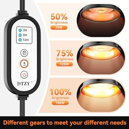 Reptile Light Fixture,7inch Deep Dome Reptile Light Fixture with 3/6/12 Timer, Infrared Reptile Heat Lamp Max 150W Blub, for Turtle Bearded Dragon Lizards Snake（1PCS 150W Bulb Included）