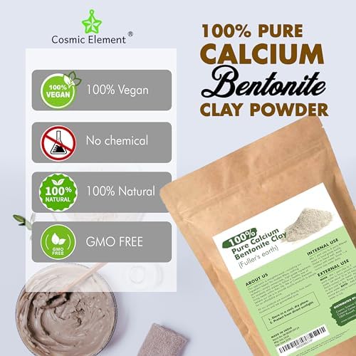 Cosmic Element 100% Pure Calcium Bentonite Clay Powder - Bentonite Clay Food Grade, Vegan, Healing Clay | Skin Care Detox - Deep Pore Cleansing Face & Body Mask for Soft, Smooth, Refreshed Skin | 16oz