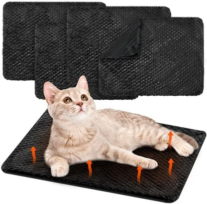 Drydiet 4 Pcs Self Heating Cat Pad Self Warming Cat Bed Dog Heating Pad Washable Thermal Pet Mat for Indoor Outdoor Pet 16 x 20 Inch Removable Non Slip(Black)