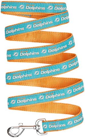 NFL Miami Dolphins Dog & Cat Leash - Medium, Shiny & Colorful with Embroidered Team Name/Logo Licensed by the NFL