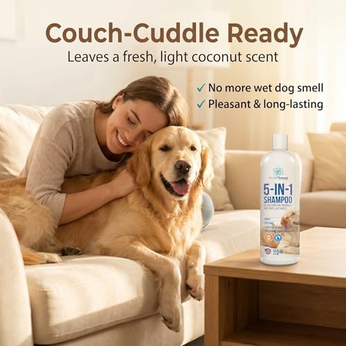 16 floz 5 in 1 Dog Shampoo for Itchy Skin - Sensitive Skin Dog Shampoo for Smelly Dogs - Dog Shampoos & Conditioners - Made in The USA