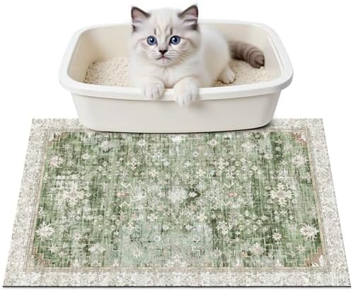 Cat Litter Mat Litter Trapping Mat, 24"x15" Waterproof Urine Proof Litter Box Mat Catcher Mat Non-Slip Washable for Kitty Kitten, Green