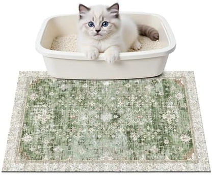 Cat Litter Mat Litter Trapping Mat, 24"x15" Waterproof Urine Proof Litter Box Mat Catcher Mat Non-Slip Washable for Kitty Kitten, Green