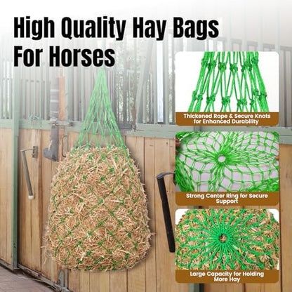 Slow Feed Hay Nets for Horses, 2 Pack, 40 Inch, 2 Inch Holes,Green