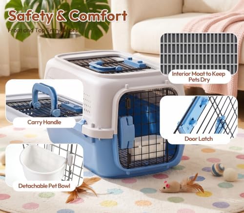 Dog & Cat Hard Carrier, 23IN Two-Door Plastic Pet Kennel with Ventilation
