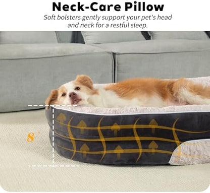 Orthopedic Dog Bed Couch for XLarge Plus Sized Pets with Egg Foam Support, Four-Sided Bolster Cushions, Soft Tear-Resistant Fabric, and Removable Machine Washable Plush Cover, 48'', Off-White