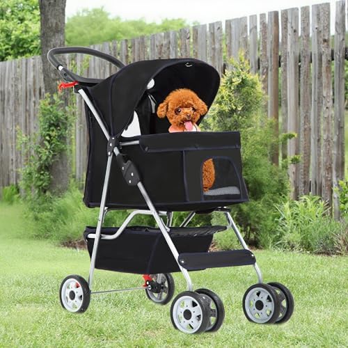 FDW | 4-Wheel Foldable Pet Stroller | Dark Black | Lightweight & Portable