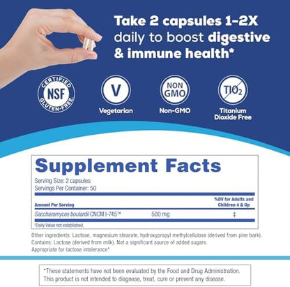 Florastor Probiotic for Digestive and Immune Health, 100 Capsules