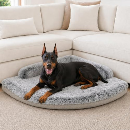 Corner Dog Bed XL, 42" Calming Fluffy Orthopedic Pet Beds, Beige