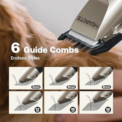 HEAPETS Dog Hair Clippers for Grooming Kit and Dog Paw Trimmer Nail Grinder for Grooming, Low Noise Rechargeable Cordless, Shaver Grooming Supplies for Pet Cats Dogs (Gold, White)