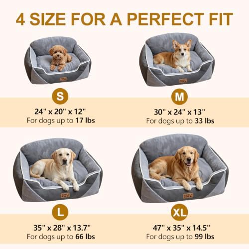 Orthopedic Dog Bed for Extra Large Dogs, XL Washable Dog Bed with Reversible Plush & Premium Corduroy Velvet, Removable Cover, Non-Slip Bottom, Calming Dog Sofa Bed, Grey, 47"x35"