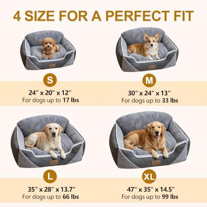 Orthopedic Dog Bed for Extra Large Dogs, XL Washable Dog Bed with Reversible Plush & Premium Corduroy Velvet, Removable Cover, Non-Slip Bottom, Calming Dog Sofa Bed, Grey, 47"x35"