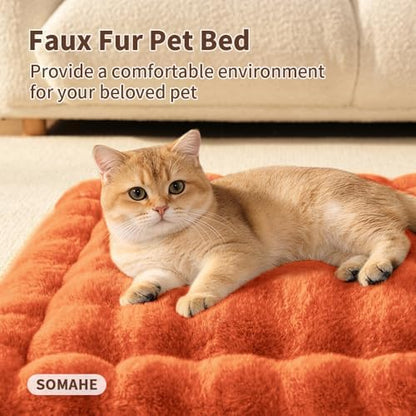 SOMAHE Soft Plush Cat Bed Mat, Machine Washable, Small 23x15 Vibrant Orange