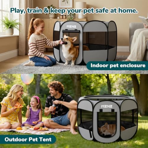Dog Cat Small Animal Puppy Playpen Crate, Medium, Whole Grey