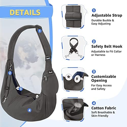 SlowTon Dog Carrier Sling - Thick Padded Shoulder Strap Adjustable, Gray XS