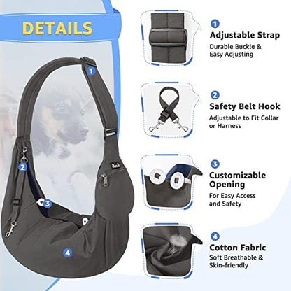 SlowTon Dog Carrier Sling - Thick Padded Shoulder Strap Adjustable, Gray XS
