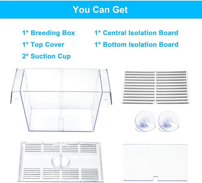 DaToo Fish Breeding Box Aquarium Holding Tank Transparent Fish Isolation Box Acclimation Hatchery Incubator Breeder for Betta Shrimp Clownfish Guppy