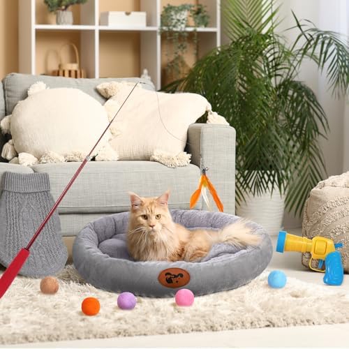 Zopeal 59 Pcs Cat Gift Set Bed Sweater Feather Wand Toy Launcher Gun