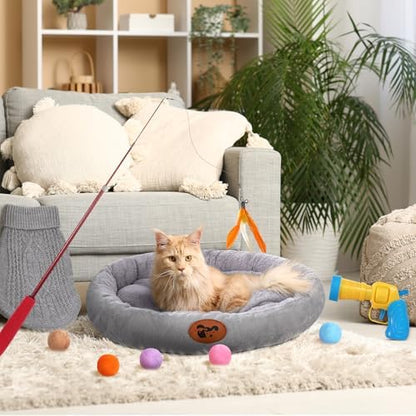 Zopeal 59 Pcs Cat Gift Set Bed Sweater Feather Wand Toy Launcher Gun