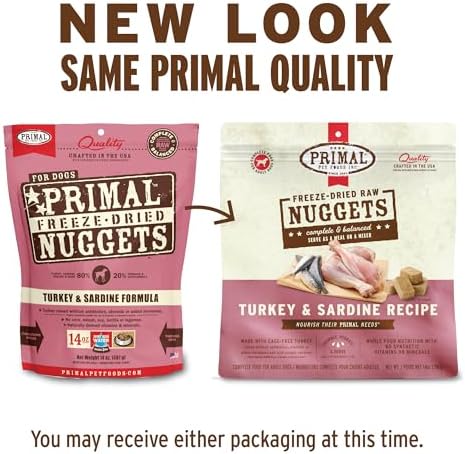 Primal Freeze Dried Raw Dog Food Nuggets, Turkey & Sardine, 5.5 oz