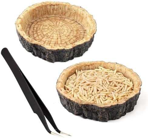 2PCS Reptile Water Dish Food Bowl Set Reptile Feeder Food and Water Dish with Feeding Tweezers Tong for Leopard Gecko Lizard Frog Snake Chameleon Tortoise (Style 2)