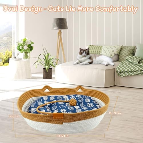 Natural Rope Cat Basket, Handwoven Bed and Scratcher for Cats