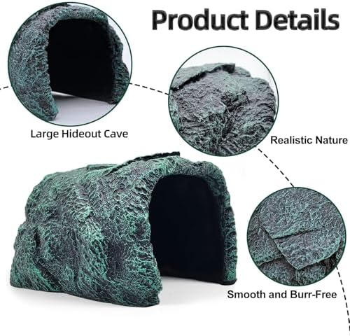 BNOSDM Large Reptile Hideout, Tortoise Hide, Bearded Dragon Hideout Cave Shelter, Resin Turtle Basking Platform, Reptiles Habitat Decor Tank Accessories for Lizards Geckos Snakes Chameleons Frogs
